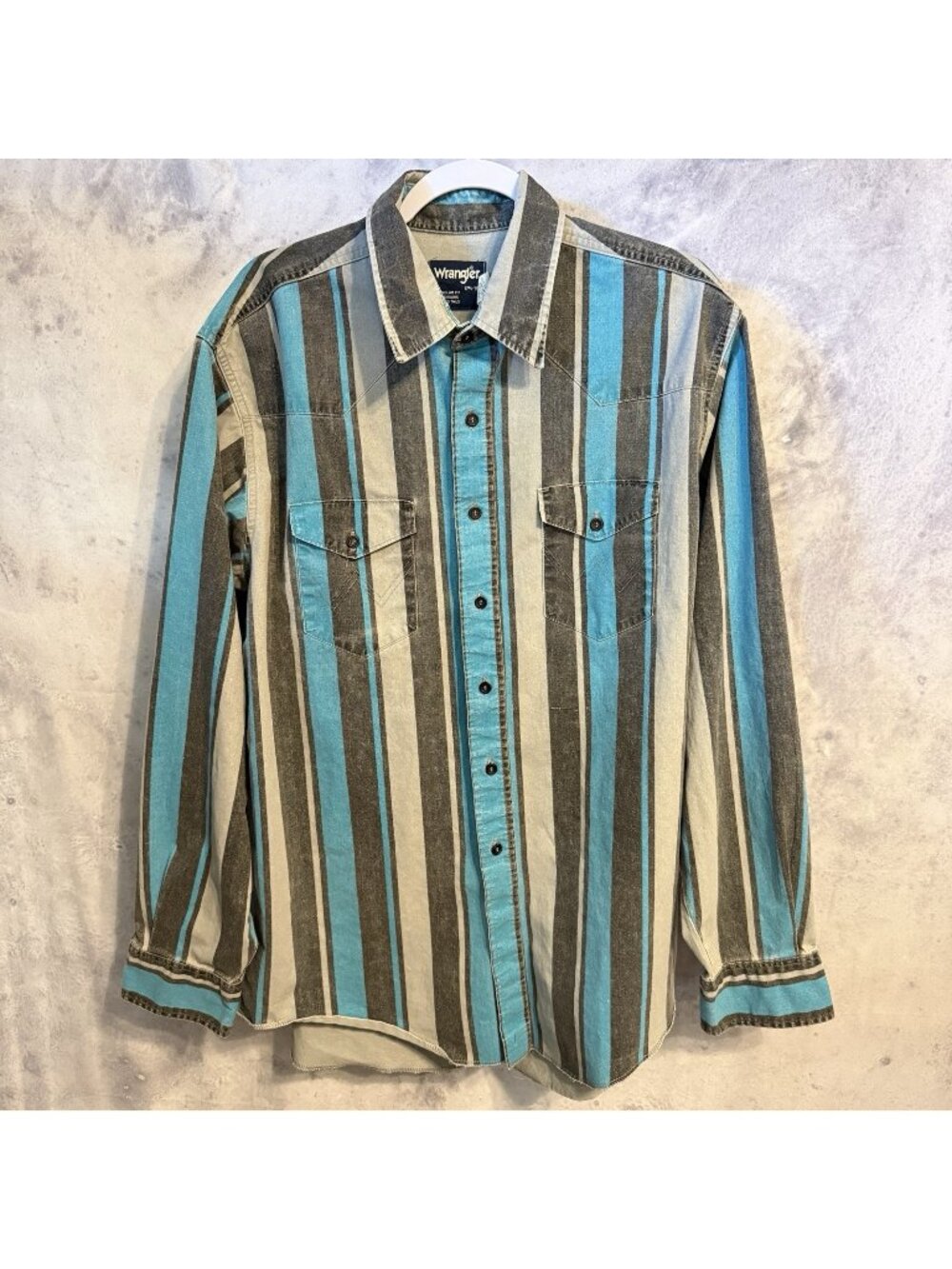 Vintage Wrangler Brushpopper Western Shirt LS Striped 17.5 35 Faded